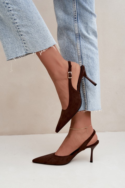 Women's Suede High Heel Sandals Chocolate Cassy