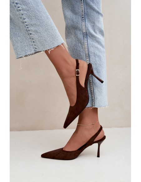 Women's Suede High Heel Sandals Chocolate Cassy