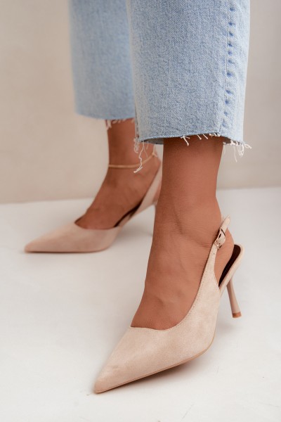 Women's Suede Beige High Heel Sandals Cassy