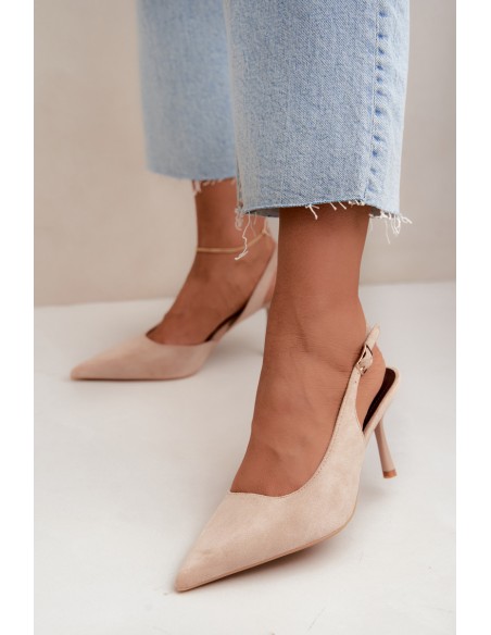 Women's Suede Beige High Heel Sandals Cassy