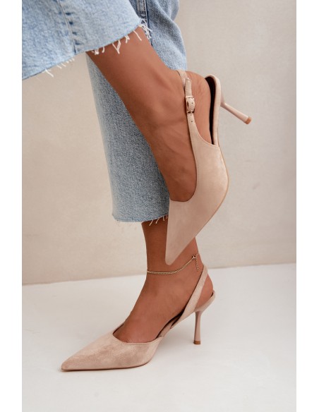 Women's Suede Beige High Heel Sandals Cassy