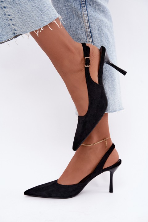 Women's Suede Black High Heel Sandals Cassy