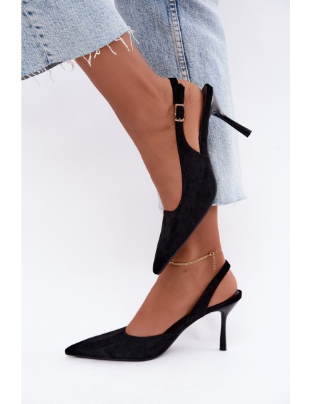 Women's Suede Black High Heel Sandals Cassy