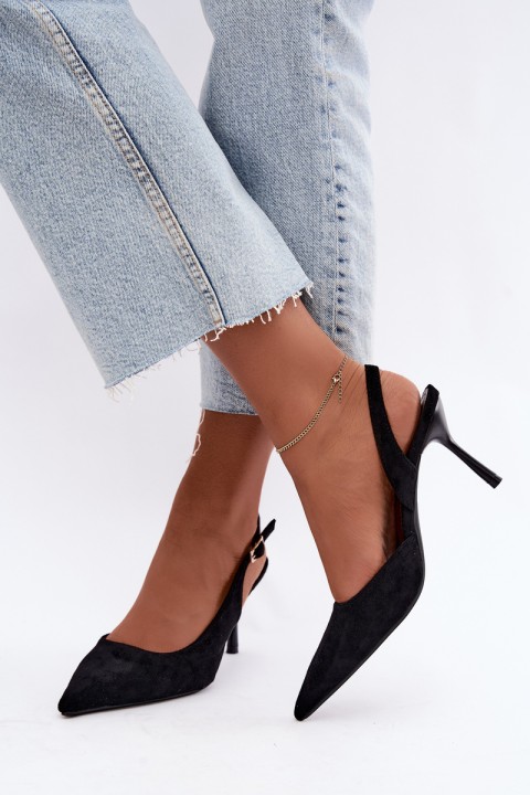 Women's Suede Black High Heel Sandals Cassy