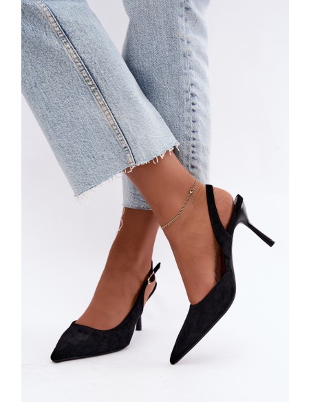 Women's Suede Black High Heel Sandals Cassy