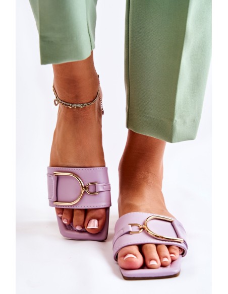 Women's Classic Leather Slippers With Decoration Violet Shilla