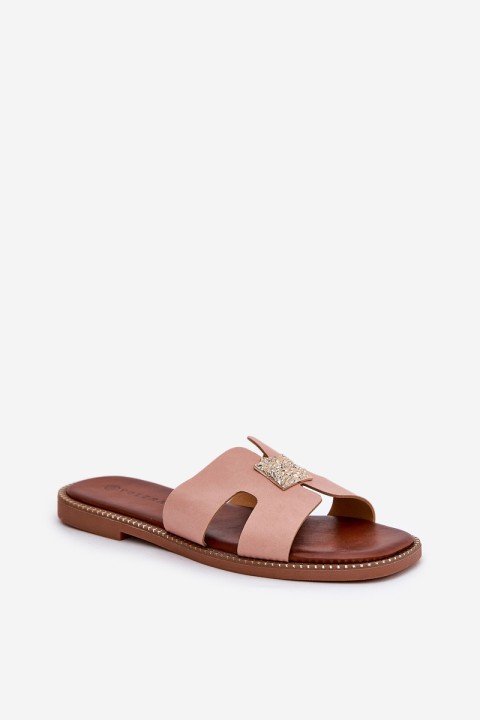 Flat Slippers With Cutouts And Decoration Dirty Pink Bohalis