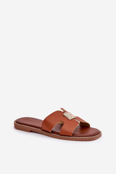 Flat Slippers With Cutouts And Decoration Camel Bohalis 2