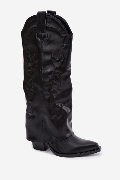 Black Cowboy Boots with Block Heel and Turned Shaft Terise 2