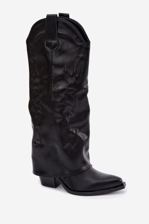 Black Cowboy Boots with Block Heel and Turned Shaft Terise