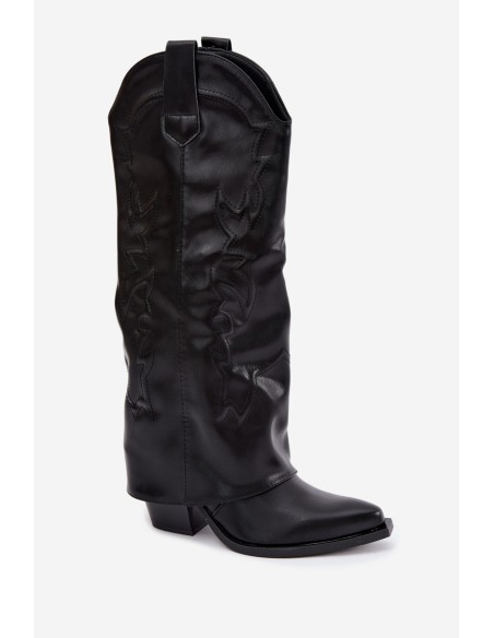 Black Cowboy Boots with Block Heel and Turned Shaft Terise