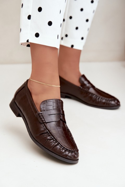 Women's Loafers With Gathering and Embossing Chocolate Dalmy