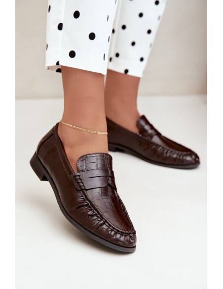 Women's Loafers With Gathering and Embossing Chocolate Dalmy