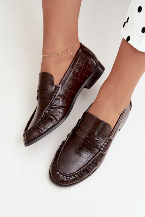 Women's Loafers With Gathering and Embossing Chocolate Dalmy
