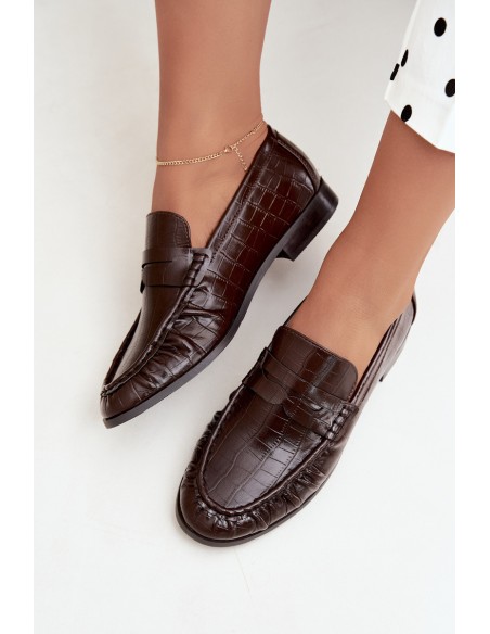 Women's Loafers With Gathering and Embossing Chocolate Dalmy