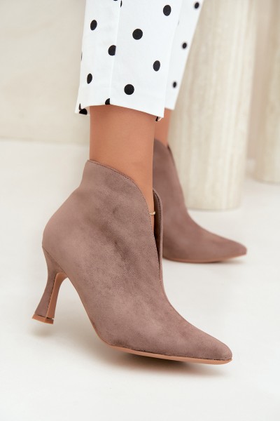 Women's Ankle Boots with Cutout Heels Dark Beige Jelya