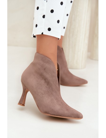 Women's Ankle Boots with Cutout Heels Dark Beige Jelya