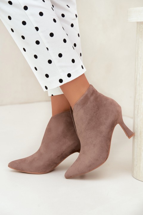 Women's Ankle Boots with Cutout Heels Dark Beige Jelya