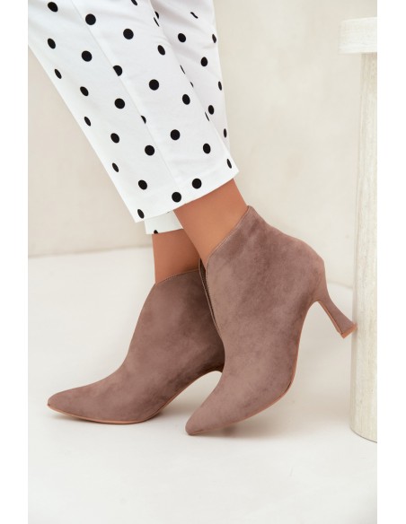 Women's Ankle Boots with Cutout Heels Dark Beige Jelya