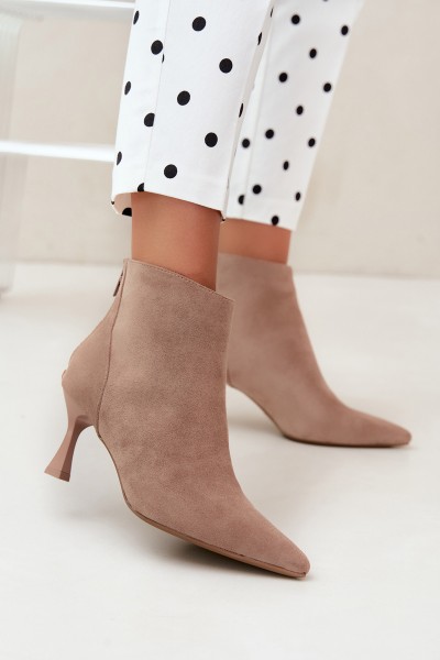 Women's Insulated Heeled Ankle Boots Dark Beige Elsya