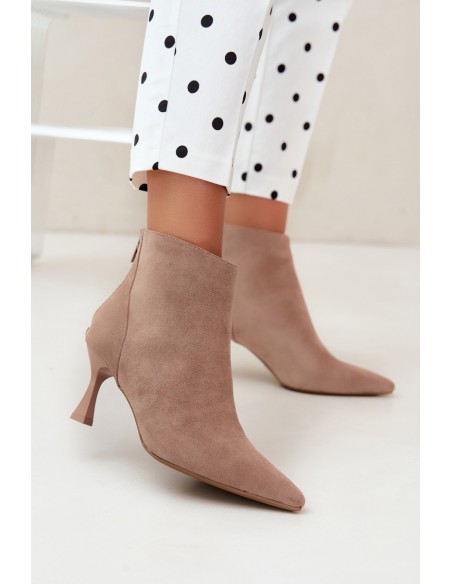 Women's Insulated Heeled Ankle Boots Dark Beige Elsya