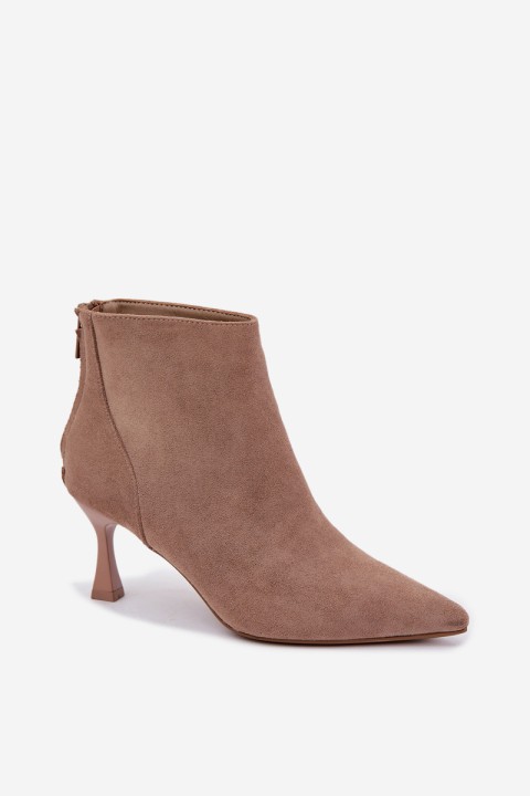 Women's Insulated Heeled Ankle Boots Dark Beige Elsya