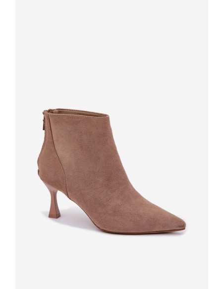 Women's Insulated Heeled Ankle Boots Dark Beige Elsya