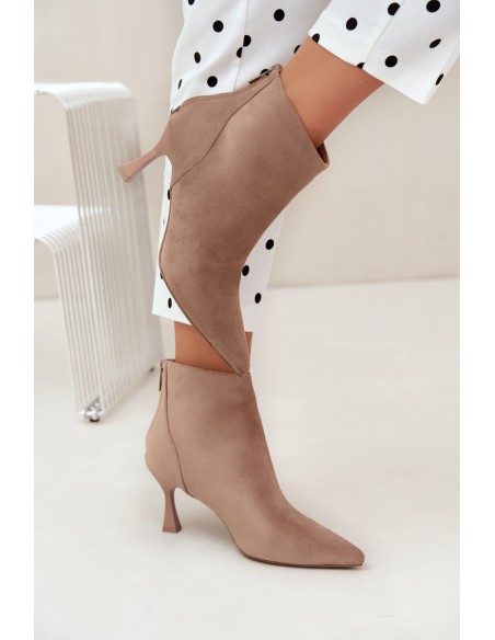 Women's Insulated Heeled Ankle Boots Dark Beige Elsya