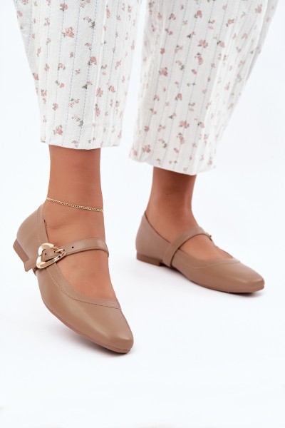 Women's Heart Buckle Dark Beige Ballerinas Relsa
