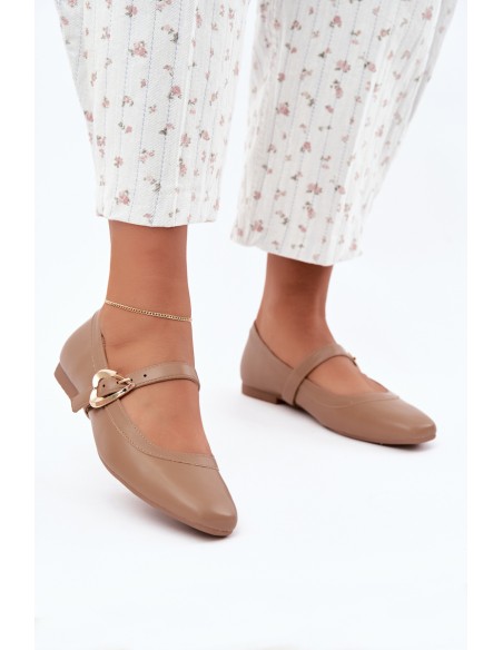 Women's Heart Buckle Dark Beige Ballerinas Relsa