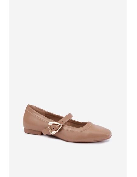 Women's Heart Buckle Dark Beige Ballerinas Relsa