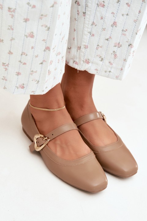 Women's Heart Buckle Dark Beige Ballerinas Relsa