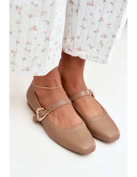 Women's Heart Buckle Dark Beige Ballerinas Relsa