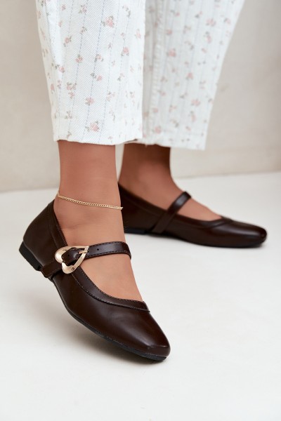 Women's Heart Buckle Chocolate Ballerinas Relsa