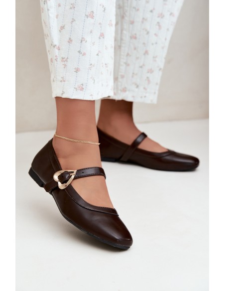 Women's Heart Buckle Chocolate Ballerinas Relsa