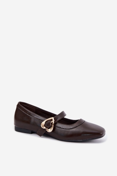Women's Heart Buckle Chocolate Ballerinas Relsa