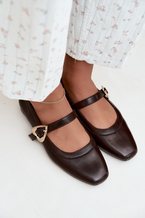 Women's Heart Buckle Chocolate Ballerinas Relsa
