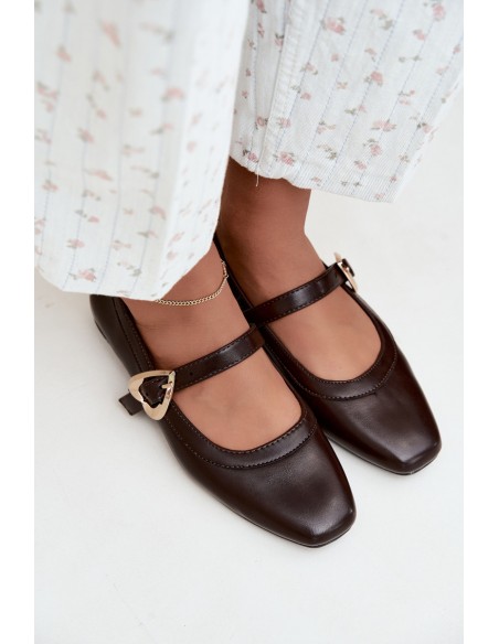 Women's Heart Buckle Chocolate Ballerinas Relsa