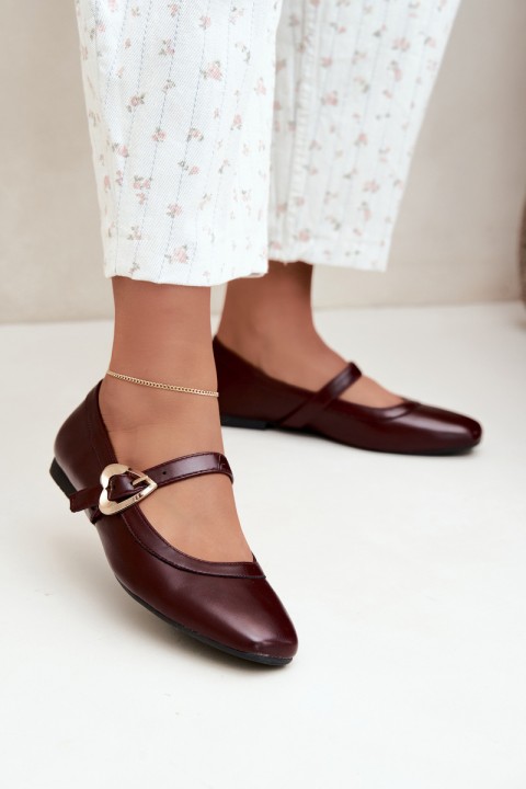 Burgundy Ballet Flats with Heart Buckle Relsa