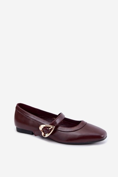 Burgundy Ballet Flats with Heart Buckle Relsa 2
