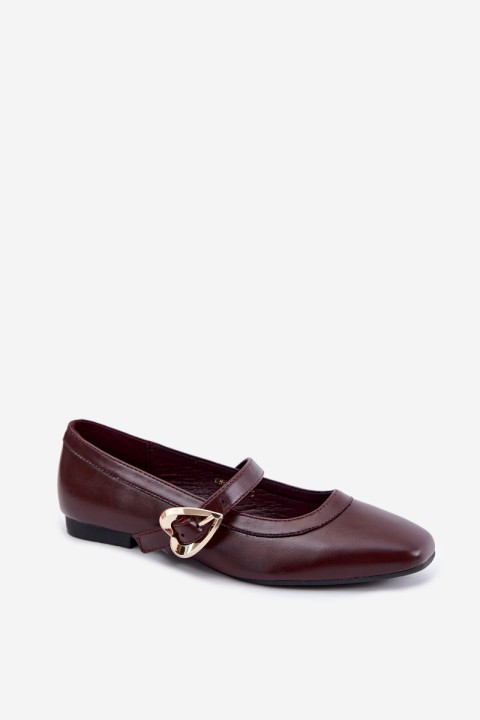Burgundy Ballet Flats with Heart Buckle Relsa
