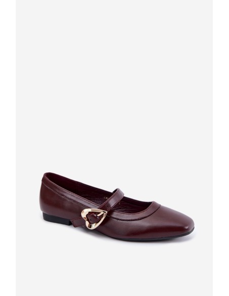 Burgundy Ballet Flats with Heart Buckle Relsa