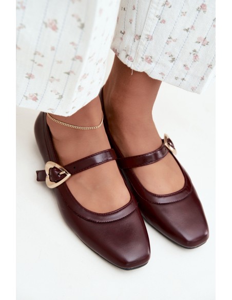 Burgundy Ballet Flats with Heart Buckle Relsa