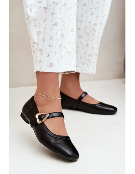 Women's Black Heart Buckle Ballerinas Relsa