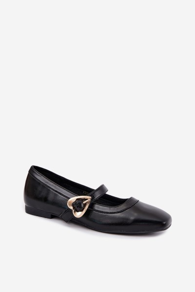 Women's Black Heart Buckle Ballerinas Relsa 2