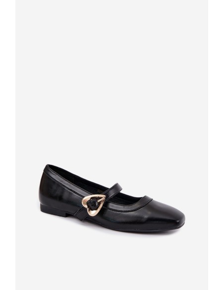 Women's Black Heart Buckle Ballerinas Relsa