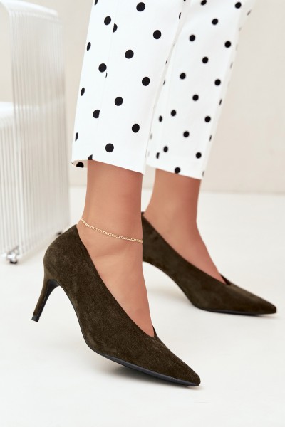 Women's Dark Green Suede High Heels Brenya
