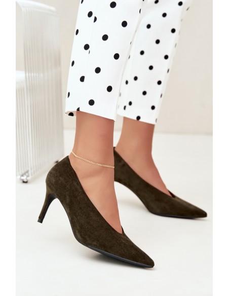 Women's Dark Green Suede High Heels Brenya