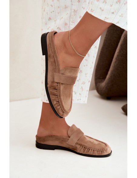 Women's Beige Open Heel Loafers Parella