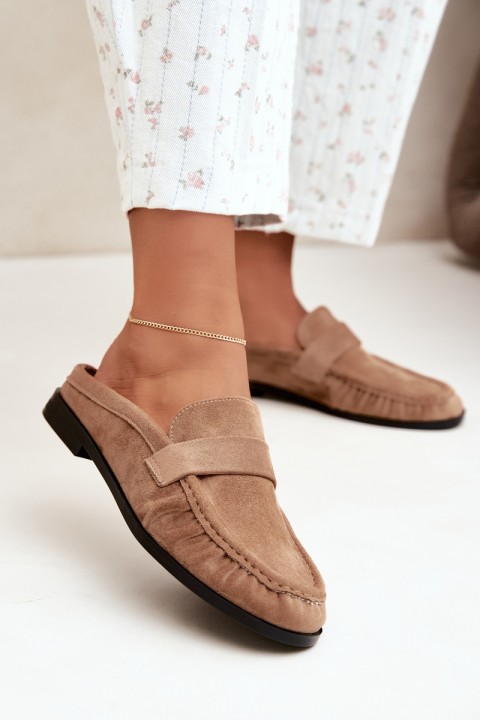Women's Beige Open Heel Loafers Parella